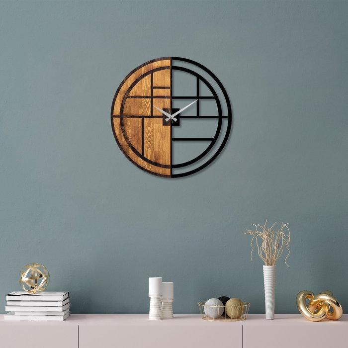 Wallity Reloj de pared decorativo de madera y metal Nogal y Negro Wallity Reloj de pared decorativo de madera y metal Nogal y Negro